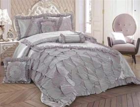 img 4 attached to Redefine Your Bedroom with Tache Home Fashion Silver Rose Petals Chic Luxury Ruffled Satin Elegant Bed Comforter Set, Cal King