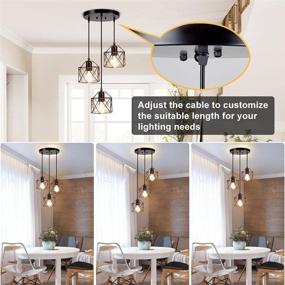 img 1 attached to 🕰️ Vintage Pendant Light with 3-Light Cage Shade for Kitchen/Dining Room - DLLT Adjustable Mini Hanging Fixture in Black
