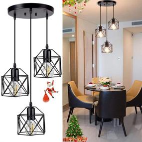 img 3 attached to 🕰️ Vintage Pendant Light with 3-Light Cage Shade for Kitchen/Dining Room - DLLT Adjustable Mini Hanging Fixture in Black
