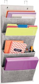 img 4 attached to 🗄️ mDesign Soft Fabric Wall Mount Organizer - Charcoal Gray with 4 Large Cascading Pockets for Office Supplies, Planners, and File Folders