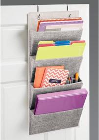 img 3 attached to 🗄️ mDesign Soft Fabric Wall Mount Organizer - Charcoal Gray with 4 Large Cascading Pockets for Office Supplies, Planners, and File Folders