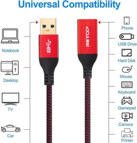 img 1 attached to 🔌 Короткий USB 3.0 удлинительный кабель 1 фут (2 шт) - RIITOP USB 3.0 Тип А Мужской к Женскому Проводнику, Скорость передачи данных 5 Гбит/с, Нейлоновая оплетка