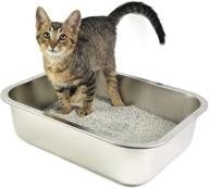 🐾 pet litter box: small stainless steel pan for cats, kittens, and rabbits - non-stick surface, odor control, rust-proof, easy to clean, with non-slip rubber feet logo