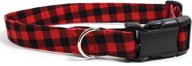 handmade red gingham designer dog collar by ruff roxy, bonfire plaid fabric, adjustable collars logo