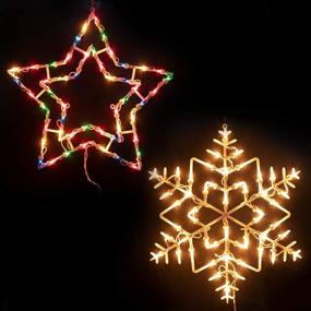 img 4 attached to 🎄 Set of 2 Christmas Window Silhouette Lights Decorations - 16 Inch Lighted Snowflake and Star Window Lights with 100 Bulbs for Indoor Holiday Wall, Door, and Glass Decorations