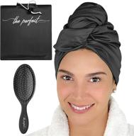 🧖 ultra-fine microfiber hair towel wrap with wet/dry brush - the perfect haircare solution for fast drying and anti-frizz - black turban logo