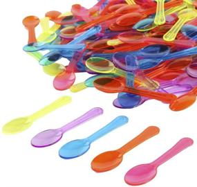 img 4 attached to 🥄 Gmark 200pc 3-Inch Colored Taster Spoons Plastic Mini Spoons Multi-Color Assortment, Ice Cream Dessert Spoons White - 1 Box Set GM1002C