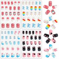 96 pcs kids fake nails: pre-glued, full cover short false nails for girls – refreshing & cute children's gift logo