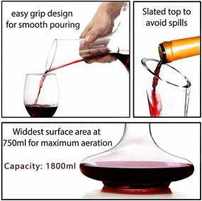 img 2 attached to 🍷 USBOQO Wine Decanter - Lead-Free Hand Blown Crystal Glass Carafe, Red Wine Aerator with Wide Base - Wine Accessories, Gift for Wine Lovers (60oz, 1.8L)