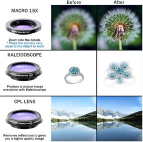 img 2 attached to 📷 Universal Phone Camera Lens Kit - 9 in 1 Fisheye Lens Telephoto Macro Wide Angle CPL Star Filter Kaleidoscope - Compatible with iPhone 8, XS, XR, 11, 12 PRO MAX and Samsung Smartphones