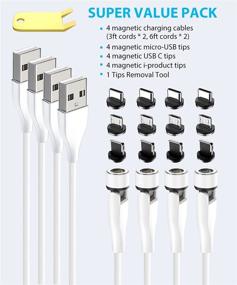 img 2 attached to 🔌 Магнитный кабель Terasako для быстрой зарядки 4 штуки [3 фута / 3 фута / 6 футов / 6 футов]: Высокая скорость, передача данных и светодиодный индикатор - Совместим с Micro USB, USB C и iProduct