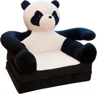 folding plush kids' sofa chair with backrest - adorable cartoon animal bean bag armchair for playroom & bedroom (panda) logo