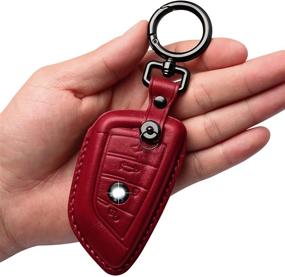 img 4 attached to 🔑 Tukellen Genuine Leather Key Fob Cover for BMW X1,X2,X3,X4,X5,X6,5 Series 7series-Red: Premium Cowhide Case with Keychain
