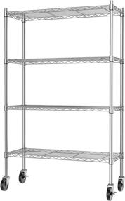 img 4 attached to 🛒 Auslar 4-Shelf Storage Shelves: Heavy Duty Rolling Cart Utility Rack with Adjustable Wire Metal Shelving & Casters in Chrome