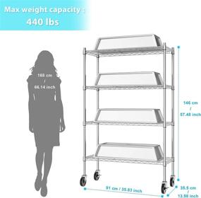 img 1 attached to 🛒 Auslar 4-Shelf Storage Shelves: Heavy Duty Rolling Cart Utility Rack with Adjustable Wire Metal Shelving & Casters in Chrome
