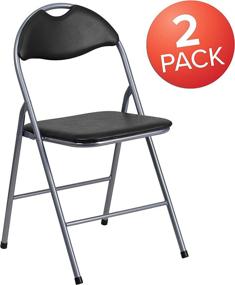 img 2 attached to 🪑 Foldable and Portable 2 Pack HERCULES Series Flash Furniture Black Vinyl Metal Folding Chair with Convenient Carrying Handle