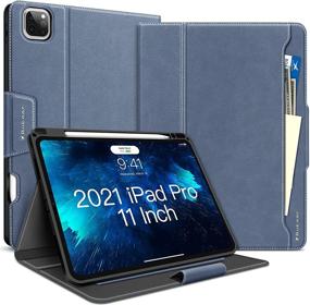 img 4 attached to BuKoor Blue PU Leather Case with Pencil Holder for iPad Pro 11 inch 2021, 📱 Auto Sleep/Wake, Magnetic Clasp Pocket Folio Smart Cover Compatible with iPad Pro 2020 2018 3rd/2nd/1st Gen