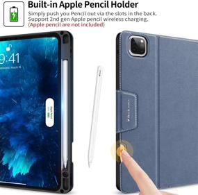 img 2 attached to BuKoor Blue PU Leather Case with Pencil Holder for iPad Pro 11 inch 2021, 📱 Auto Sleep/Wake, Magnetic Clasp Pocket Folio Smart Cover Compatible with iPad Pro 2020 2018 3rd/2nd/1st Gen