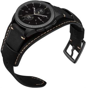 img 1 attached to 👌 Premium Black 22mm Vintage Leather Cuff Strap for Samsung Galaxy Watch, Gear S3, Garmin Vivoactive 4, and More