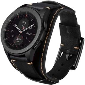 img 3 attached to 👌 Premium Black 22mm Vintage Leather Cuff Strap for Samsung Galaxy Watch, Gear S3, Garmin Vivoactive 4, and More