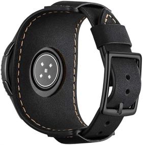 img 2 attached to 👌 Premium Black 22mm Vintage Leather Cuff Strap for Samsung Galaxy Watch, Gear S3, Garmin Vivoactive 4, and More