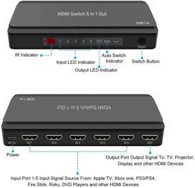 img 3 attached to 🖥️ HDMI переключатель LVY - 5x1 HDMI селектор 4K@30Hz Ультра HD 3D 2160P 1080P - 5-портовый блок с ИК-пультом дистанционного управления - поддержка HDMI 1.4 HDCP 1.4