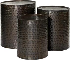 img 3 attached to 🏮 Stylish Set of 3 Small Brown Hammered Metal Round End Tables by Deco 79 23851