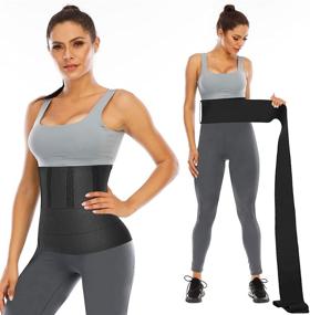 img 4 attached to Women's Waist Trainer - Loop Design Waist Wrap for Post Partum, Plus Size, Adjustable Tightness & Non-Slip, Flexible Compression for Belly Fat Reduction, Black