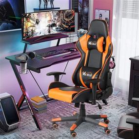 img 3 attached to 🧡 VECELO Ergonomic Video Gaming Chair with Adjustable Seat Height, Swivel Recliner, Headrest, Lumbar Pillow Esports - Orange