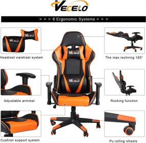 img 2 attached to 🧡 VECELO Ergonomic Video Gaming Chair with Adjustable Seat Height, Swivel Recliner, Headrest, Lumbar Pillow Esports - Orange