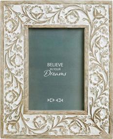 img 4 attached to 🖼️ Hand Carved Floral Picture Frame: Rustic Boho Style with White Distressed Finish & Natural Wood Color – NIKKY HOME 5x7 Frame