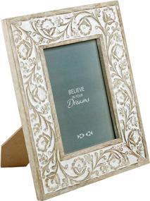 img 2 attached to 🖼️ Hand Carved Floral Picture Frame: Rustic Boho Style with White Distressed Finish & Natural Wood Color – NIKKY HOME 5x7 Frame