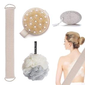 img 4 attached to 🛀 4 Piece Bath Set: Shower Back Scrubber, Feet Pumice Stone, Exfoliating Brush, Body Scrubber Sponge, Dry Brushing Silicone Bath Body Brush, Shower Loofah for Women