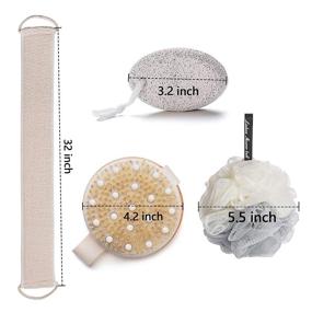 img 3 attached to 🛀 4 Piece Bath Set: Shower Back Scrubber, Feet Pumice Stone, Exfoliating Brush, Body Scrubber Sponge, Dry Brushing Silicone Bath Body Brush, Shower Loofah for Women