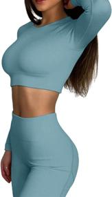 img 2 attached to QINSEN Seamless Ribbed Workout Outfits: Long Sleeve Crop Top and Tummy Control Leggings Sets for Women