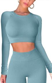 img 1 attached to QINSEN Seamless Ribbed Workout Outfits: Long Sleeve Crop Top and Tummy Control Leggings Sets for Women