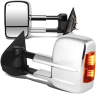 dna motoring twm-020-t999-ch-am pair of chrome cover towing side mirrors compatible with 15-20 silverado/sierra 2500 hd 3500 hd powered heated mirrors w/turn signal logo