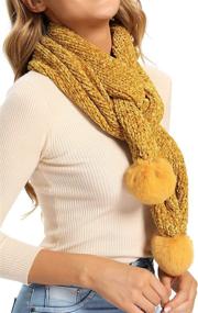 img 2 attached to 🧣 Womens Chunky Chenille Knit Cable Scarf with Pom Pom - Thick Winter Scarves, TBEZY