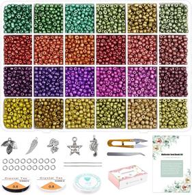 img 4 attached to 📿 Yholin Glass Seed Beads Supplies Kit: 6000pcs 4mm 6/0 Small Craft Seed Beads with Accessories for Jewelry Making - Matte Metallic Opaque Colors Waist Beads