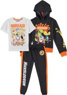 boys squad rugrats, hey arnold graphic hoodie, top, and jogger pants 3-piece outfit set by nickelodeon logo