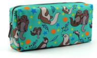 🦦 otters canvas pen case: adorable stationary organizer & makeup pouch with gadget box logo