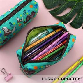 img 2 attached to 🦦 Otters Canvas Pen Case: Adorable Stationary Organizer & Makeup Pouch with Gadget Box