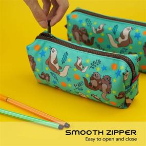 img 1 attached to 🦦 Otters Canvas Pen Case: Adorable Stationary Organizer & Makeup Pouch with Gadget Box