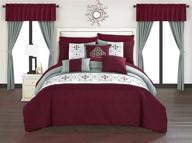 🌺 chic home bcs06738-an emily 20 piece king comforter set: color block floral embroidered bag bedding in burgundy - luxurious and stylish logo