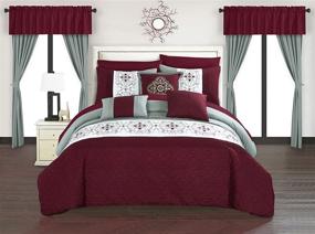 img 4 attached to 🌺 Chic Home BCS06738-AN Emily 20 Piece King Comforter Set: Color Block Floral Embroidered Bag Bedding in Burgundy - Luxurious and Stylish