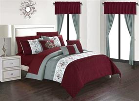 img 3 attached to 🌺 Chic Home BCS06738-AN Emily 20 Piece King Comforter Set: Color Block Floral Embroidered Bag Bedding in Burgundy - Luxurious and Stylish