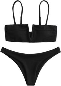 img 4 attached to 👙 ZAFUL Swimwear V Wired Textured Swimsuits - Women's Clothing