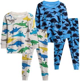 img 4 attached to 🦖 LOKTARC Boys Pajamas Dino Truck Clothes: Toddler Kids' 4 Piece Sleepwear Set - Stylish and Comfy