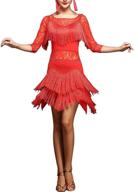 👗 stunning whitewed lace fringes dance costume: perfect for dance recital, salsa, latin, tango, with sleeves logo