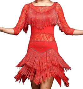 img 1 attached to 👗 Stunning Whitewed Lace Fringes Dance Costume: Perfect for Dance Recital, Salsa, Latin, Tango, with Sleeves